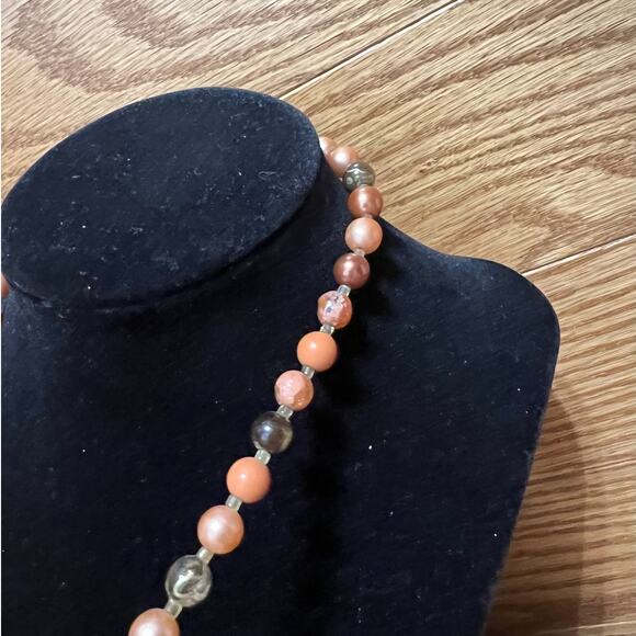 Vintage Textured Beaded Earth Tone Hues Long Necklace Layering Jewelry 16 Inch - Picture 4 of 7